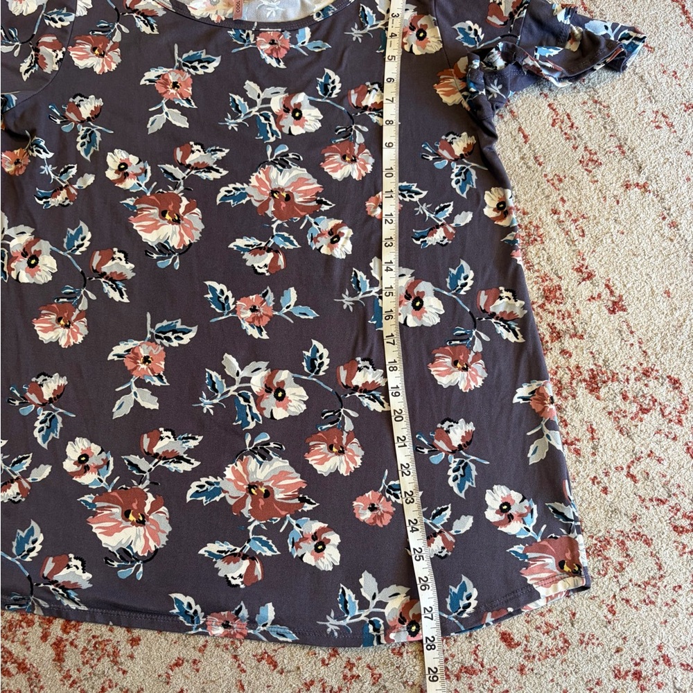 Cool Melon Floral Short Sleeve Top - Purple with Pink & Teal Blooms - Picture 2 of 7